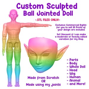 Encargos personalizados de muñecas BJD: Muñeca completa, cabeza, partes, servicios de articulación BJD, etc. - Solo archivos .STL