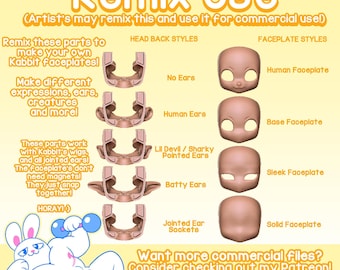 KABBIT Faceplate System 4 Head Pack - 3D Printed BJD Base (Digital .STL)