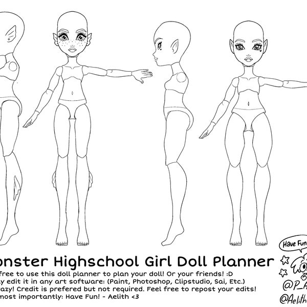 Highschool Monster Girl - Class 3 - Doll Planner: Vampire and Lake Monster | .PNG Files For Customs and Commissions