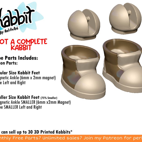 DIGITAL .STL Shoes for "Kabbit" 26-28cm - 3D Printed Ball Jointed Doll Base - PLA filament / Resin