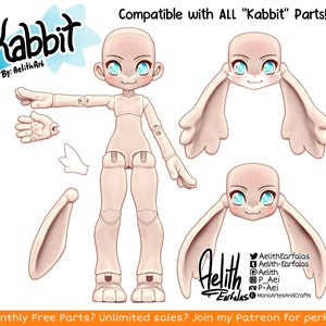 Updated Jan.8 2023! - DIGITAL .STL "Kabbit" 26-28cm - 3D Printed Ball Jointed Doll Base - PLA filament / Resin Compatible files