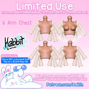 Kabbit 6-Arm Chest: 26-28cm BJD Base (Digital .STL)