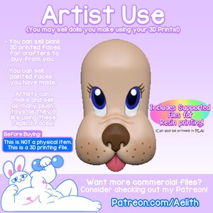 DIGITAL - Rushton Doll Droopy Dog Art Doll Face STL - 3D Printable Art Doll Parts 3D Print Parts