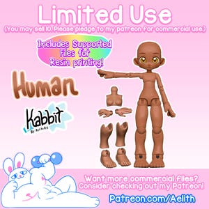 DIGITAL .STL "Human Kabbit" 26-28cm - 3D Printed Ball Jointed Doll Base - PLA filament / Resin Compatible files