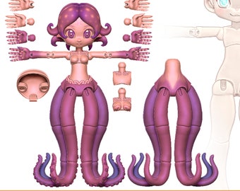 DIGITAL .STL Octo the Octopus Kabbit 26-28cm - Base de muñeca articulada con bola impresa en 3D - Filamento PLA / Archivos compatibles con resina
