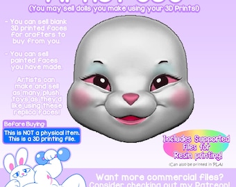 Rushton Bunny Art ドールフェイス STL: 3D プリントパーツ (デジタル)