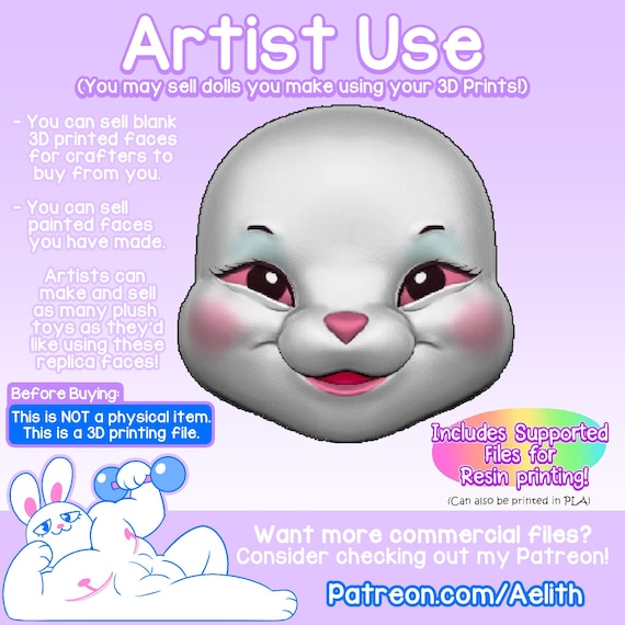 Rushton Bunny Art Doll Face STL: 3D Printable Parts (digital) - Etsy