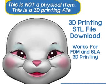 DIGITAL - Rushton Bunny Art Doll Face STL - 3D Printable Art Doll Parts 3D Print Parts