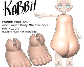 DIGITAL .STL - Addon Human Hip and Big Feet for Kabbit - 26-28cm - 3D Printed Ball Jointed Doll