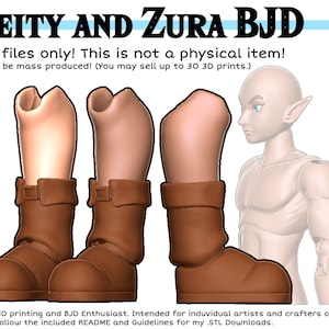 Digital .STLs - "Deity & Zura" Boot Parts - 3D Printed Ball Jointed Doll files