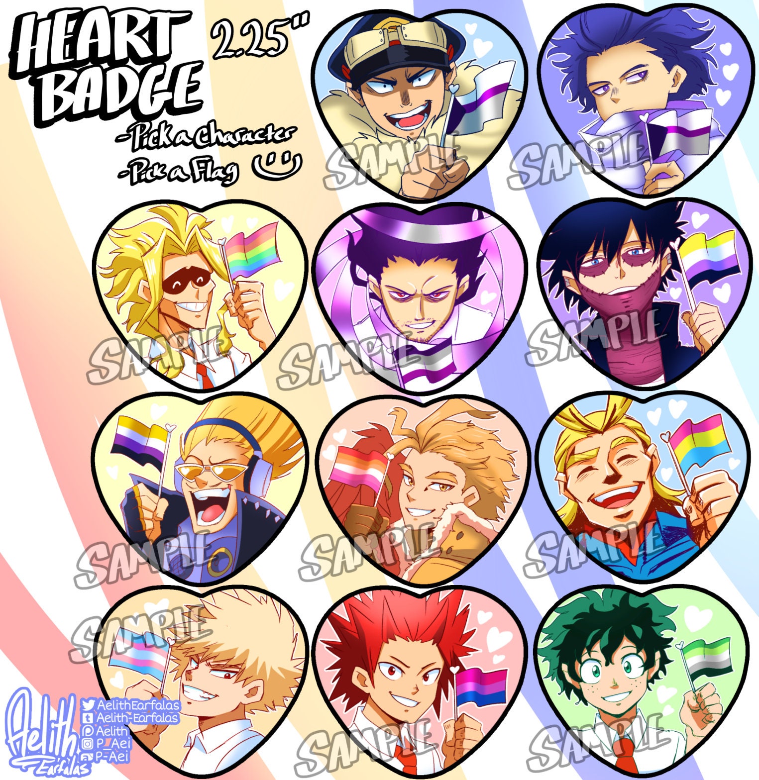 Customizable My Hero PRIDE - 2.25" Heart Badge Button - Hand Pre…