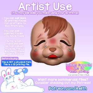 DIGITAAL - Rushton Doll Crying Kitty Art Doll Face STL - 3D-afdrukbare kunstpoponderdelen