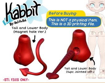 Updated 1-1-2025 - DIGITAL .STL - Additional Demon Hip + Tail Static and Jointed for Kabbit or other Bjds 26cm - Make your Own BJD Part