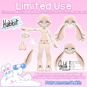 Updated Jan.8 2023! - DIGITAL .STL &quot;Kabbit&quot; 26-28cm - 3D Printed Ball Jointed Doll Base - PLA filament / Resin Compatible files