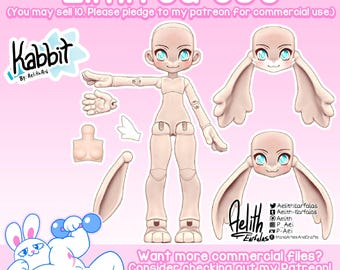 Kabbit BJD Base: 3D-utskriven docka .STL-fil (digital nedladdning)