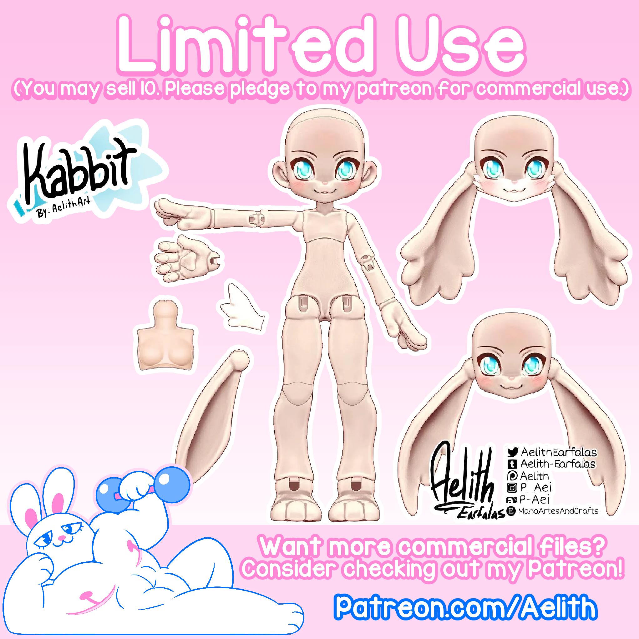 Updated Jan.8 2023! - DIGITAL .STL "Kabbit" 26-28cm - 3D Printed Ball Jointed Doll Base - PLA filament / Resin Compatible files