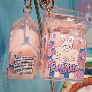 Trans Juice Shaker Charm - Buff Bunny Transgender Keychain by AelithArt