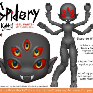 DIGITAL .STL "Spidery Kabbit" 26-28cm - 3D Printed Ball Jointed Doll Base - PLA filament / Resin Compatible files