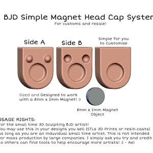 DIGITAL .OBJ - D.I.Y. Headcap Magnet peg catch for BJD sculpting - Make your Own bjd Part