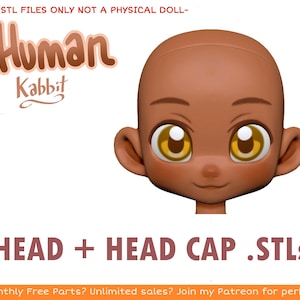 DIGITAL .STL - Additional "Human" Head for Kabbit - 26-28cm - 3D Printed Ball Jointed Doll Base - Make your Own BJD Base