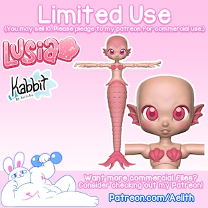 DIGITAL .STL &quot;Lusia Mermaid Kabbit&quot; 26-28 cm - 3D Gedruckte Kugelgelenkpuppenbasis - PLA-Filament/Harz Kompatible Dateien
