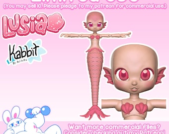 Lusia Mermaid Kabbit: 3D-utskriven BJD-bas .STL-fil