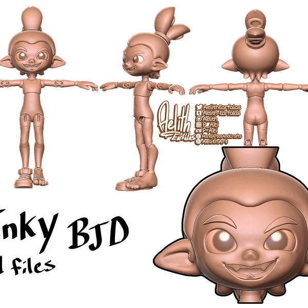 Updated: 3-14-2024 - DIGITAL .STL - "Inky" 26-28cm and Larger - 3D Printed Ball Jointed Doll