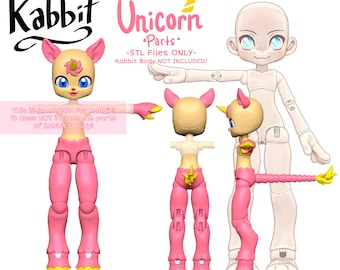 DIGITAL .STL - Zusätzliche Einhorn Teile für Kabbit oder andere Bjds 26 cm-28 cm - Machen Sie Ihr Eigenes BJD Teil