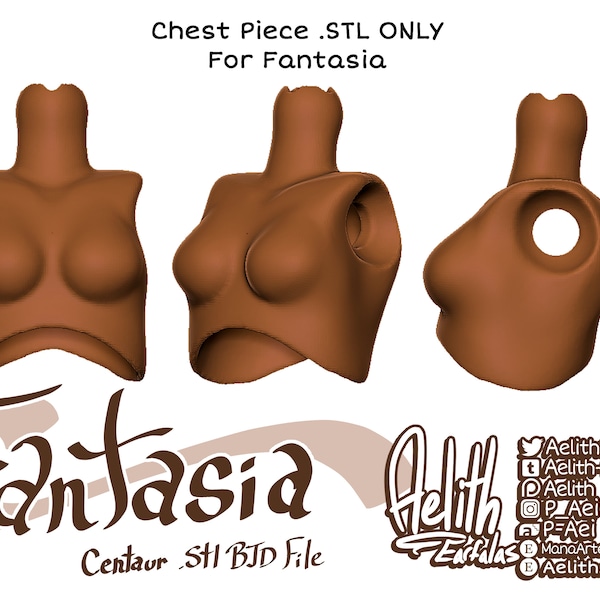 Digital .STL - Additional "Feminine" Chest Part for "Fantasia" 26-28cm - 3D Printed Ball Jointed Doll - Make your Own BJD