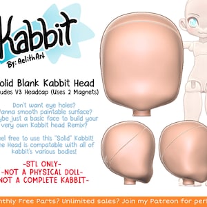 DIGITAL .STL - Additional "Blank" Head for Kabbit - 26-28cm - 3D Printed Ball Jointed Doll Base - Make your Own BJD Base
