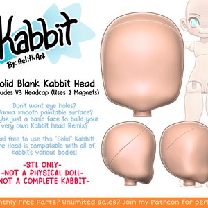 DIGITAL .STL - Additional &quot;Blank&quot; Head for Kabbit - 26-28cm - 3D Printed Ball Jointed Doll Base - Make your Own BJD Base