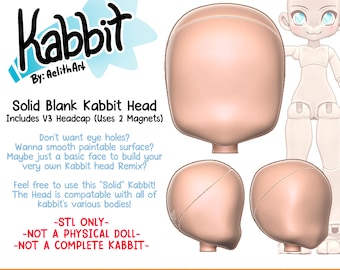 DIGITAL .STL - Additional &quot;Blank&quot; Head for Kabbit - 26-28cm - 3D Printed Ball Jointed Doll Base - Make your Own BJD Base