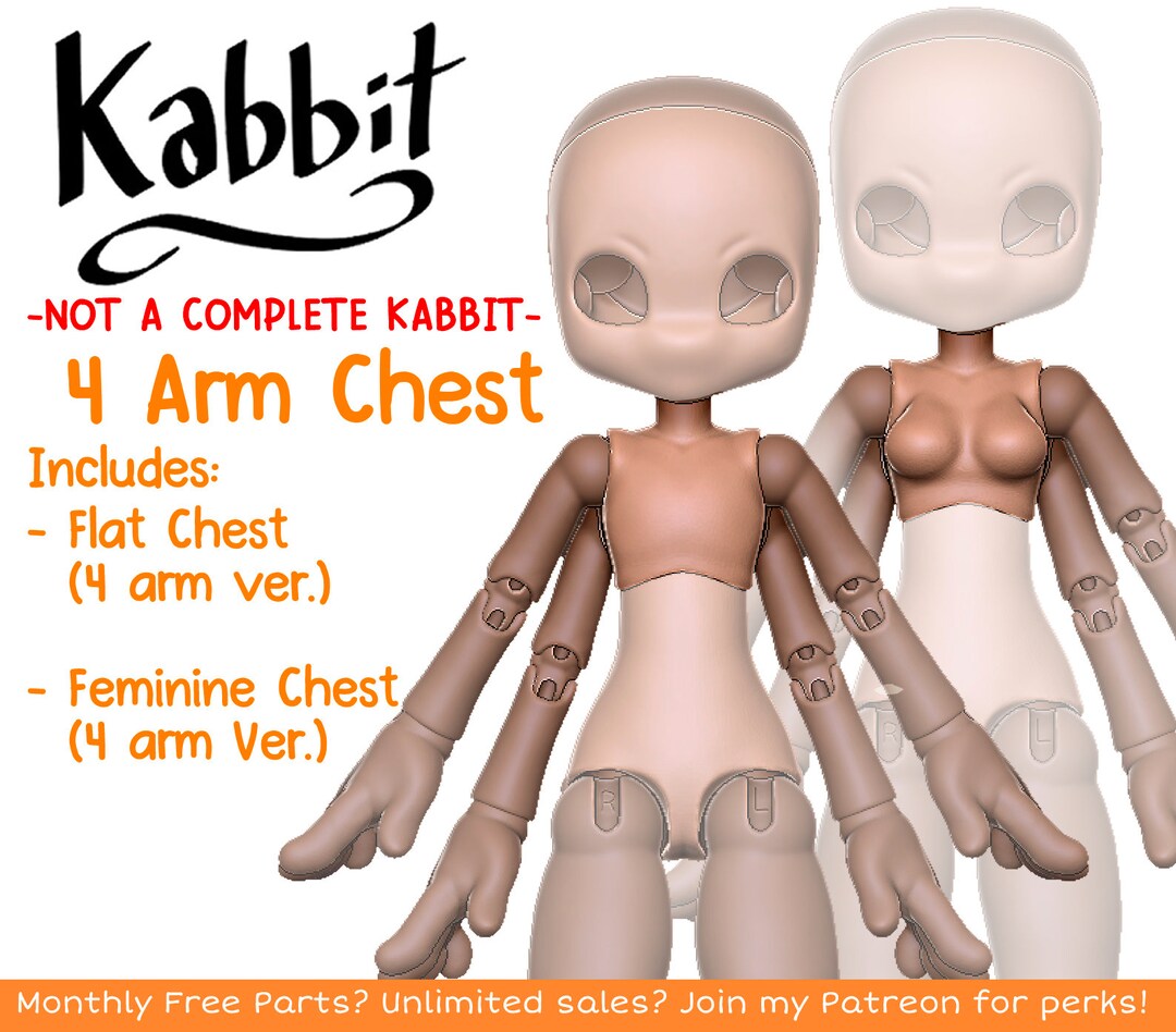 Kabbit BJD 4-arm Chest: 26-28cm Doll Base .STL (digital Download) - Etsy