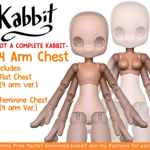 DIGITAL .STL - Additional 4 Arm Chest for Kabbit - 26-28cm - 3D Printed Ball Jointed Doll Base - Make your Own BJD Base