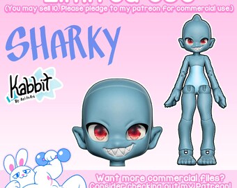 Updated 12-19-2023 - DIGITAL .STL - &quot;Sharky Kabbit&quot; 26-28cm - 3D Printed Ball Jointed Doll Base - Make your Own BJD Base