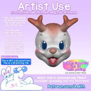 DIGITAL - Rushton Deer Art Doll Face STL - 3D Druckbare Kunstpuppenteile 3D Druckdateien