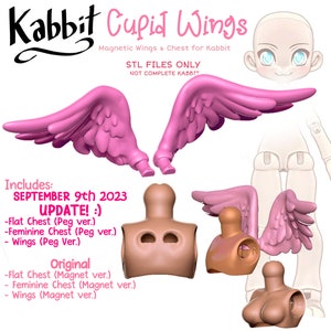 DIGITAL .STL - Sept 9 2023 Update - Addon Cupid Wings and Chest with Pegs or 3x6mm Magnet Holes for Kabbit
