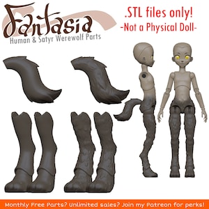 Digital .STL - Fantasia ADDON &quot;Were-Wolf Legs&quot; for Fantasia (Human and Satyr Ver.) 26-28cm - 3D Printed BJD - Do it Yourself Doll