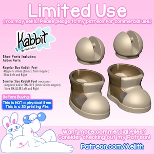 Kabbit Doll Shoes .STL File: 3D Printed BJD Base (Digital)