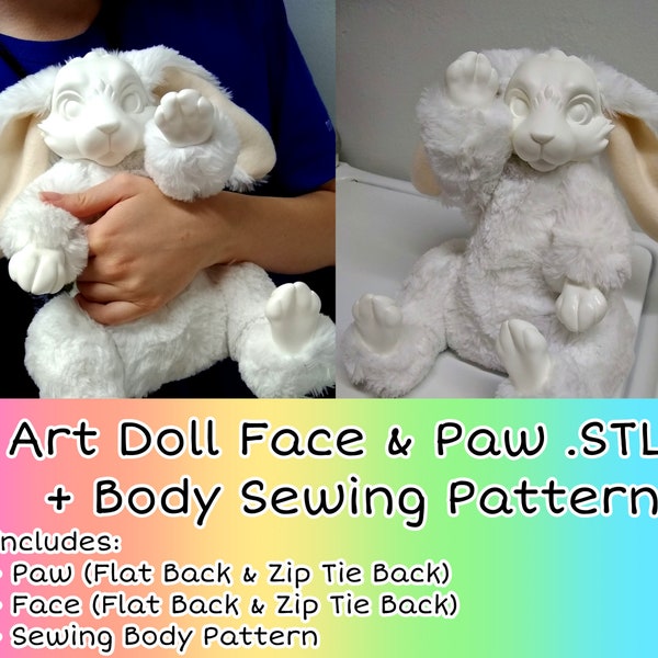 SEWING PATTERN (No Instructions, but you can ask me for help!) + 3D Print Parts DIY Teddybear Art doll sewing and 3D Printing kit 13"