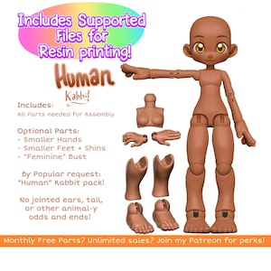 DIGITAL .STL Human Kabbit 26-28cm 3D Printed Ball Jointed Doll Base PLA filament / Resin Compatible files image 1