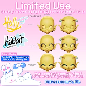 Cabeza BJD Kabbit (archivo .STL): Estilo Hada Holly (descarga digital)