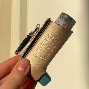 Einfarbig, gold, Inhalatorhalter, Inhalator etui, Inhalator Keychain, Asthma, Asthmatic IN LAGER