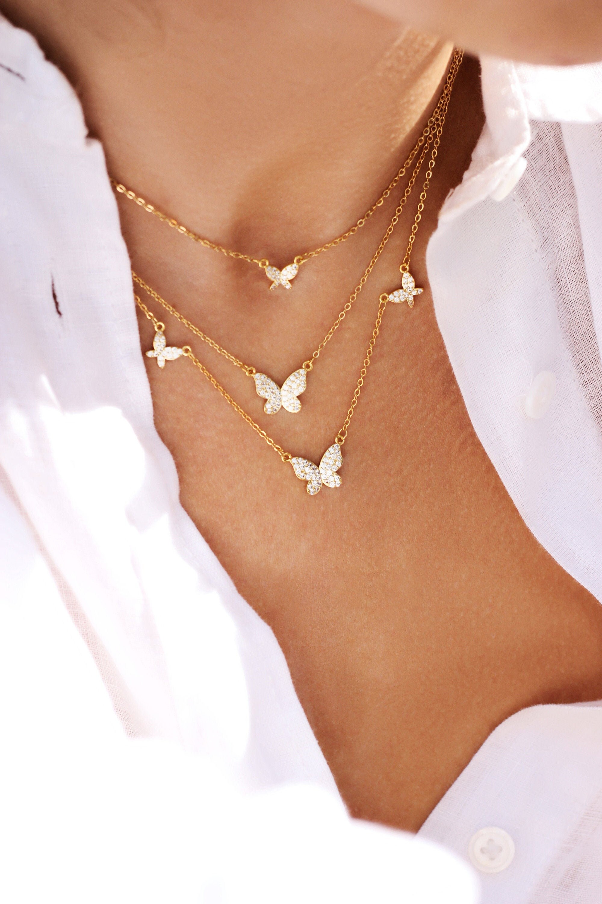 Butterfly Necklace 925 Solid Silver 18K Gold & Rose Gold Etsy UK