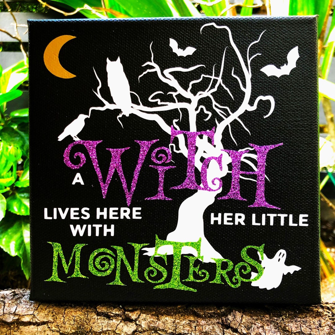 Personalized Pumpkin Metal Sign - A Witch Lives Here With Her Little Monsters
