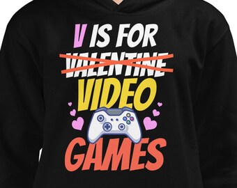 V is for Video Games, Video Game Kids Hoodie, Boys Valentine Shirt, Boys Valentines Day Gifts, Kids Valentine Day Hoodie, Kids Valentine