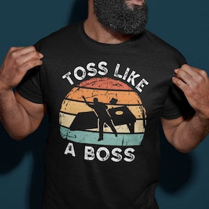 Toss Like A Boss Retro Cornhole Shirt, Funny Cornhole TShirt, Corn Hole Team Gifts, Vintage Cornhole Board Tournament Shirt, Bean Bag Toss