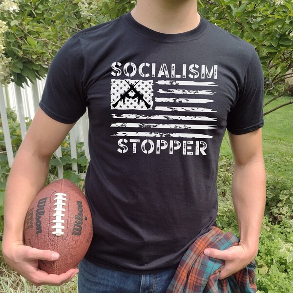 Socialism Stopper Pro Guns Shirt, Vintage USA Flag 2nd Enmienda Camiseta patriótica, Camisa republicana, Antisocialismo, Regalos patrióticos para hombres