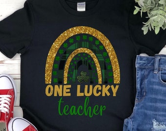Een gelukkige leraar regenboog shirt, St Patricks Day leraar shirt, Shamrock TShirt, Saint Patricks geschenken voor leraren, Lucky Teacher Shirt