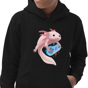 Axolotl Playing Video Games Kid&#39;s Hoodie, Axolotl Fish Kids Hoodie, Axolotl Lover Gift, Axolotl Kids Hoodie, Axolotl Gaming Kids Hoodie